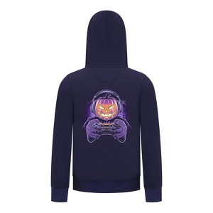 Everyday Kids Halloween Zip Up Hoodie – Gamer Pumpkin with Headphones and Controller – Cozy Fall Sweatshirt for Boys - 1 of 3