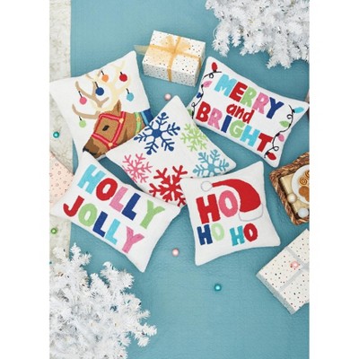 Merry and Bright Multicolor Hooked Christmas Throw Pillow