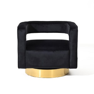 LuxenHome Upholstered Black Velvet Open Back Club Chair with Gold Base - 1 of 4