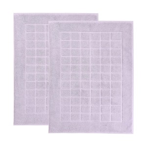 Cotton Solid Absorbent Thick Checkered Grid Washable Bath Mats, Set of 2 by Blue Nile Mills - 1 of 4