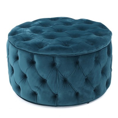 NicBex Storage Ottoman Bench for Bedroom,29.5 Inch Round Storage Bench with Velvet Fabric,Ottoman for Living Room,Bedroom,Entryway,Teal