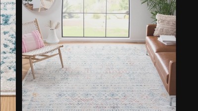 Ivory Rectangular 8' x 10' Stain-Resistant Synthetic Area Rug