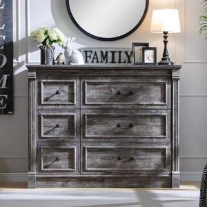 Farmhouse 6 Drawer Dresser for Bedroom, 47.8" Wide Wood Dresser with Roman Column, Two Drawer Sizes for Bedroom & Living Room, Light Grey - 1 of 4
