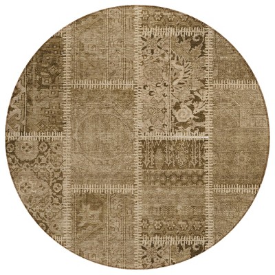 Brown And Beige Patchwork Washable Indoor Outdoor Area Rug