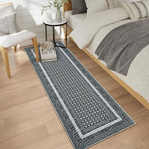 Washable Rugs for Living Room,Geometric Bordered Non Slip Dining Room Carpet, Low Pile Ultra Thin Floor Cover, Modern Non Shedding - 1 of 4