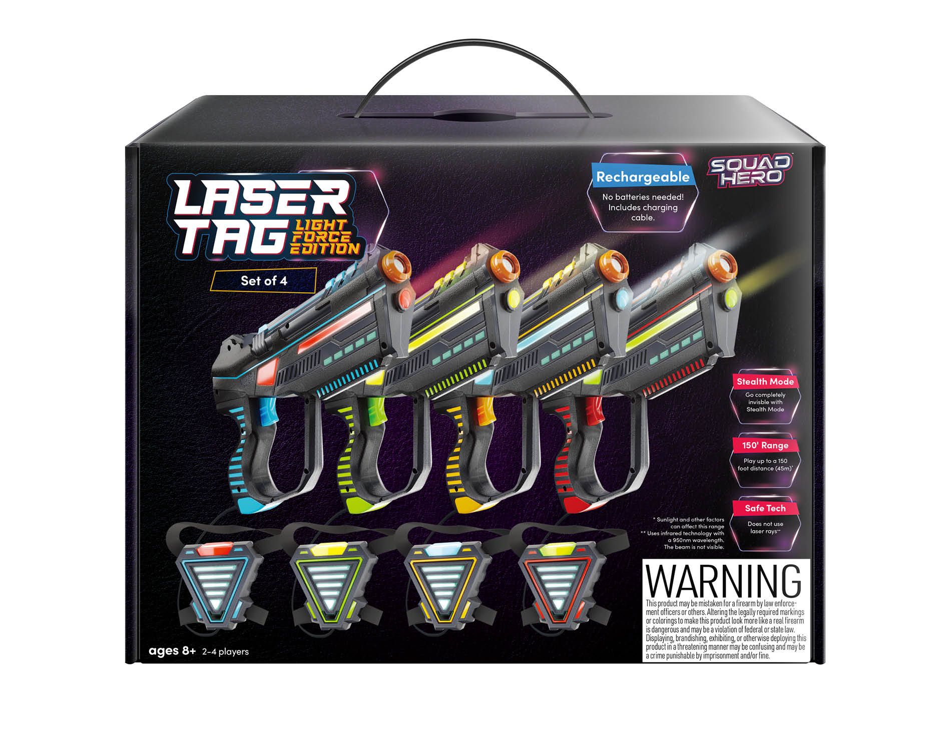 Squad Hero Rechargeable Laser Tag Set for Kids and Adults - Light Force Edition (Set of 4), Birthday Gifts for Boys