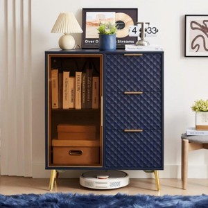 31.5'' Small Luxury Storage Cabinet with Glass Door and Carved Drawers for Bedroom,Entryway or Living Room-Baofuwish - 1 of 4