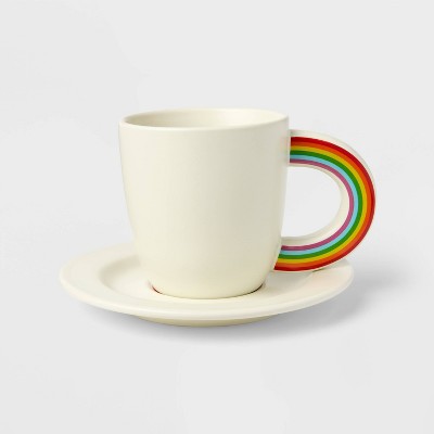 Pride 8.52 fl oz Spill the Tea Rainbow Ceramic Stoneware Teacup and Saucer