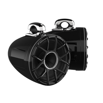 Wet Sounds REV 12 HD 12" Horn Loaded Compression Driver Tower Speakers with XZ Grills & Mini Stainless Fixed Clamps, 400 Watts RMS, Black, Pair