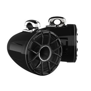 Wet Sounds REV 12 HD 12" Horn Loaded Compression Driver Tower Speakers with XZ Grills & Mini Stainless Fixed Clamps, 400 Watts RMS, Black, Pair - 1 of 4