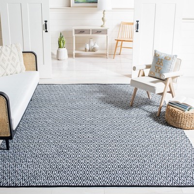 Handmade Black Geometric Cotton Square Rug, 6' x 6'