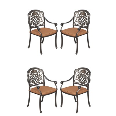Outdoor Dining Chairs Set of 2/4/6, Elizabeth Cast Aluminum Patio Chairs with Cushions, Backrest and Armrest, Weather-Resistant