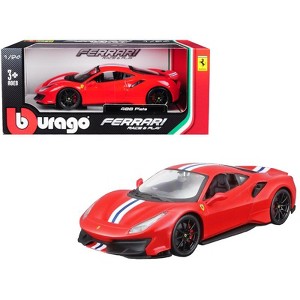 Ferrari 488 Pista Red with White and Blue Stripes 1/24 Diecast Model Car by Bburago - 1 of 3