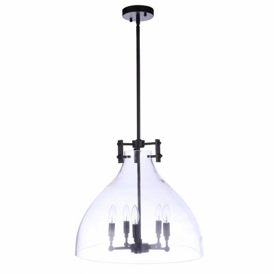 Transitional Chardonnay 5-Light Flat Black Cone Pendant with Clear Glass