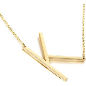 Large Sideways Initial Pendant Necklace 18K Gold Plated Stainless Steel - 1 of 4