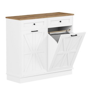 Double Tilt Out Trash Cabinet - Wooden Free Standing Trash Can Cabinet with Hideaway Drawers Hidden Pet-Proof Garbage Can Cabinet for Kitchen Dining - 1 of 4