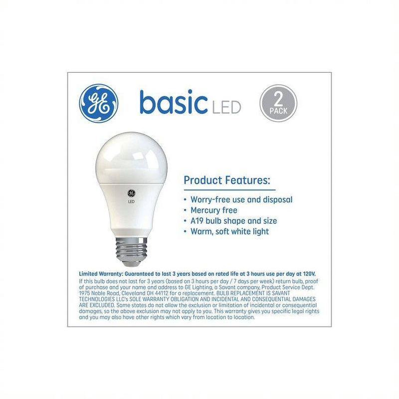 GE 2pk 13W 75W Equivalent Basic LED Light Bulbs Soft White, 3 of 7