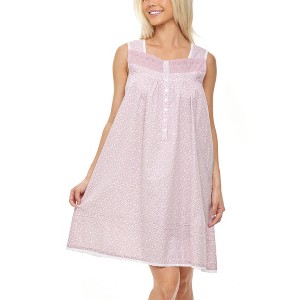 ADR Women's Cotton Nightgown, Hannah Sleeveless Lace Trim Button Up Short Vintage Night Dress Gown - 1 of 4