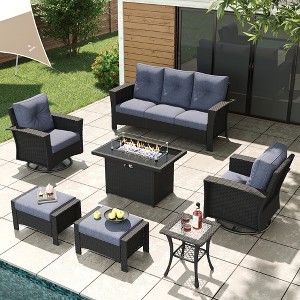LayinSun Wicker Patio Furniture Set with Fire Pit Table, Classis Outdoor Conversation 360 Degree Swivel Chairs Set with Coffee Table - 1 of 4