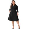 Agnes Orinda Women's Plus Size Wedding Split Neck 3/4 Sleeve Pocket A-Line Midi Dress - 3 of 4