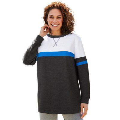 Woman Within Plus Size Color Block Long Sleeve Sweatshirt