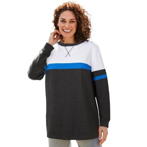 Woman Within Plus Size Color Block Long Sleeve Sweatshirt - 1 of 4