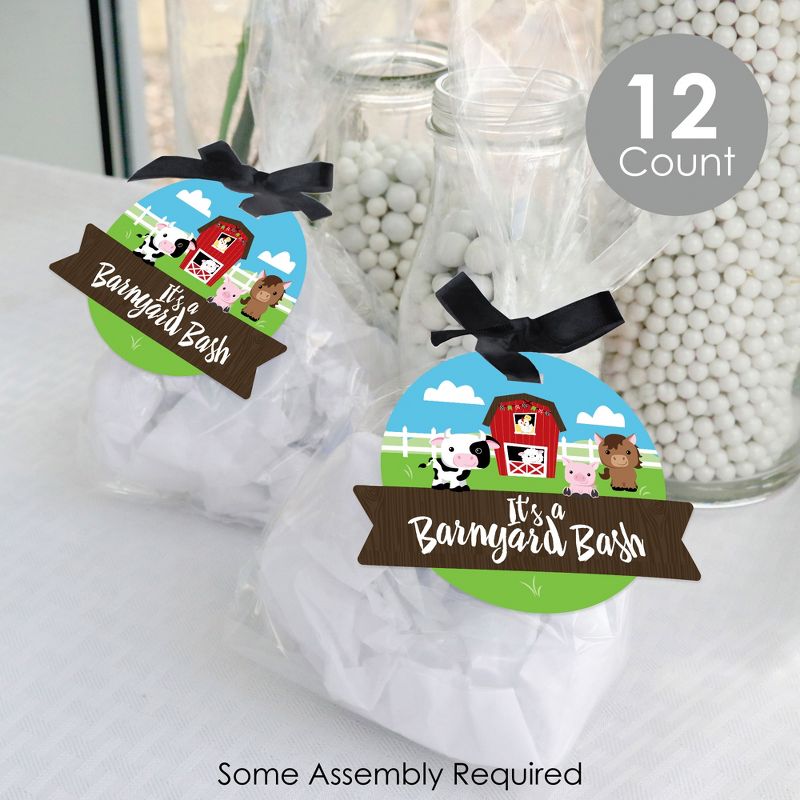 Big Dot of Happiness Farm Animals - Barnyard Baby Shower or Birthday Party Clear Goodie Favor Bags - Treat Bags With Tags - Set of 12, 2 of 9