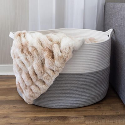 Extra-Large Gray and White Woven Cotton Rope Basket