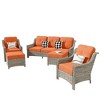 XIZZI 5 Pieces Wicker Furniture, Outside Conversation Set, 3-Seat Sofa with Cushion, High Back Rattan Chairs and Ottomans for Garden Backyard - 2 of 4