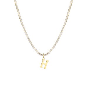 Adornia 14k Gold Plated Tennis Necklace with Initial Charm - 1 of 3