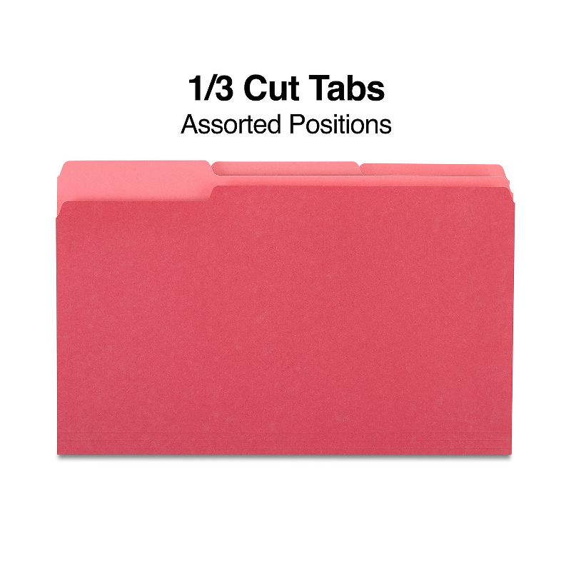 Staples Colored Top-Tab File Folders 3 Tab Red Legal Size 100/Pack 224550, 2 of 7