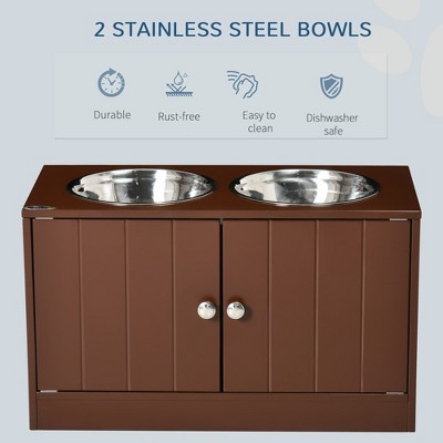 Akoasm 44L Capacity Large Elevated & Movable Dog Bowls With Storage Cabinet-Brown