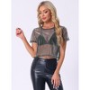 INSPIRE CHIC Women's Mesh Crop Short Sleeve Metallic Party See-Through Crop Shirts - 3 of 4