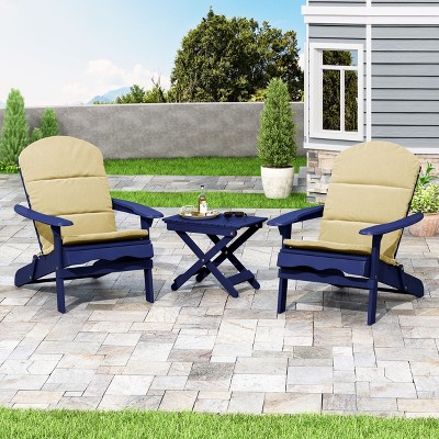GDFStudio Cartagena Outdoor Acacia Wood 3 Piece Adirondack Chair Chat Set with Cushion