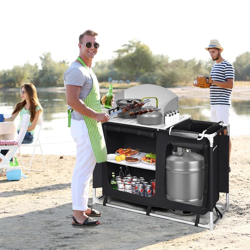 Costway Portable BBQ Camping Grill Table Kitchen Sink Station w/ Storage Organizer Basin, 3 of 11