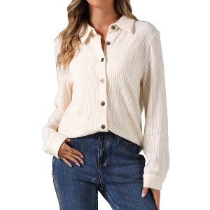 Allegra K Women's Turn Down Collar Dressy Casual Long Sleeve Button Down Shirts - 1 of 4