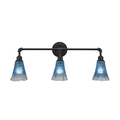 Toltec Lighting Vintage 3 - Light Vanity in  Dark Granite with 5.5" Fluted Teal Crystal  Shade