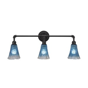 Toltec Lighting Vintage 3 - Light Vanity in  Dark Granite with 5.5" Fluted Teal Crystal  Shade - 1 of 1