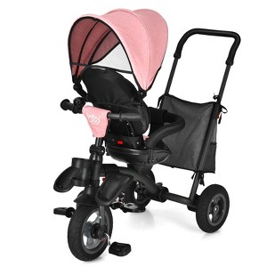 Infans 7-In-1 Kids Baby Tricycle Folding Steer Stroller w/ Rotatable Seat Pink - 1 of 4