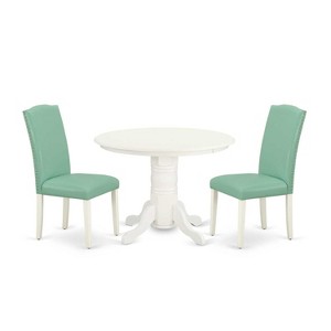 Dinette Set 3Pc Round Table & 2 Parsons Chairs - 42" Kitchen Table Set - Linen White Legs, Pond PU Leather - 1 of 4