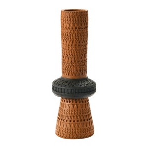 Storied Home Handmade Debossed Terra-cotta Vase, Terra-cotta Color & Black - 1 of 4