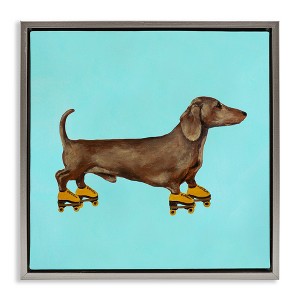 Stupell Industries Funny Dachshund On Roller Skates Floating Frame Canvas Art - 1 of 4