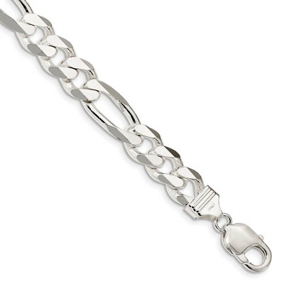 Black Bow Jewelry Men's 10.75mm, Sterling Silver, Solid Figaro Chain Bracelet