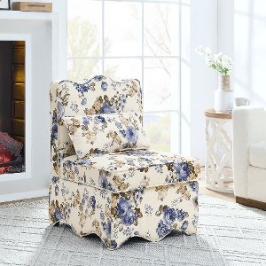 Kumasinova Floral Accent Chair, Flannelette Fabric Armless Dining Chair with Matching Pillow, Sofa Chair for Small Spaces, Easy Assembly - 1 of 4