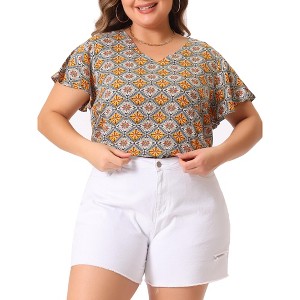 Agnes Orinda Women's Plus Size Cute Short Sleeve V Neck Casual Stripe Blouses - 1 of 4