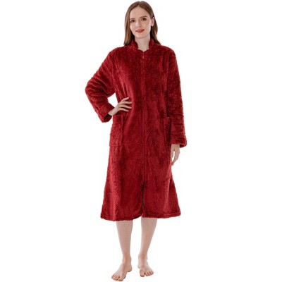 PAVILIA Womens Fluffy Housecoat Zip Robe, Faux Shearling Zipped Up Front Bathrobe, Plush Warm Zipper House Coat Lounger