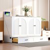 Foldable Full Size Murphy Bed with Drawers and USB Port,Space-Saving Cabinet Bed with Rattan Doors-The Pop Home - 2 of 4