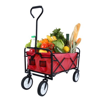 FURNIinspire Wheelbarrows And Lawn Carts Multi-Purpose Outdoor Utility Cart, Foldable Wagon With Metal Frame And Handle, Red, 41“*21"*47"
