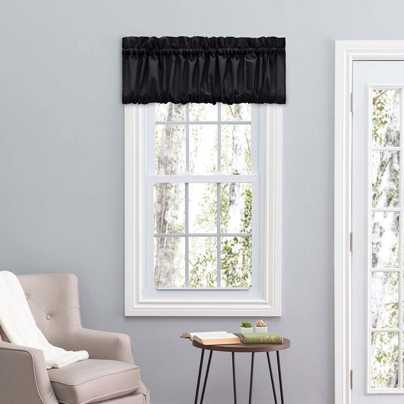 Ellis Stacey Solid Color Window 1.5" Rod Pocket High Quality Fabric Balloon Valance 60"x15" Black, 2 of 4