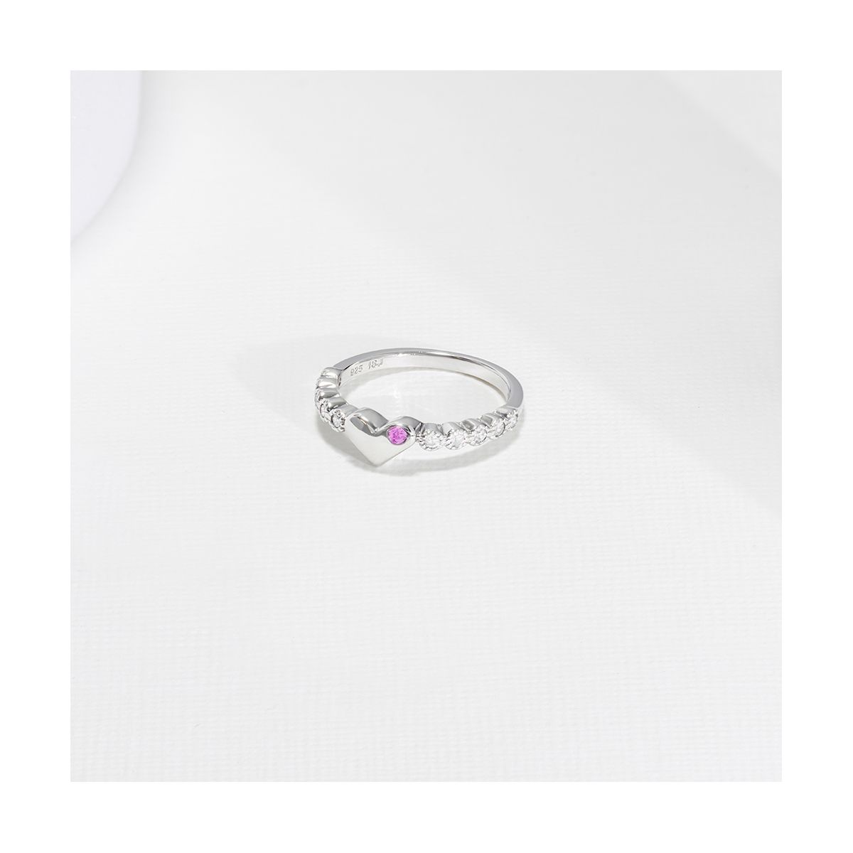 Girl's Heart & CZ Band Sterling Silver Ring - In Season Jewelry - thumbnail 4